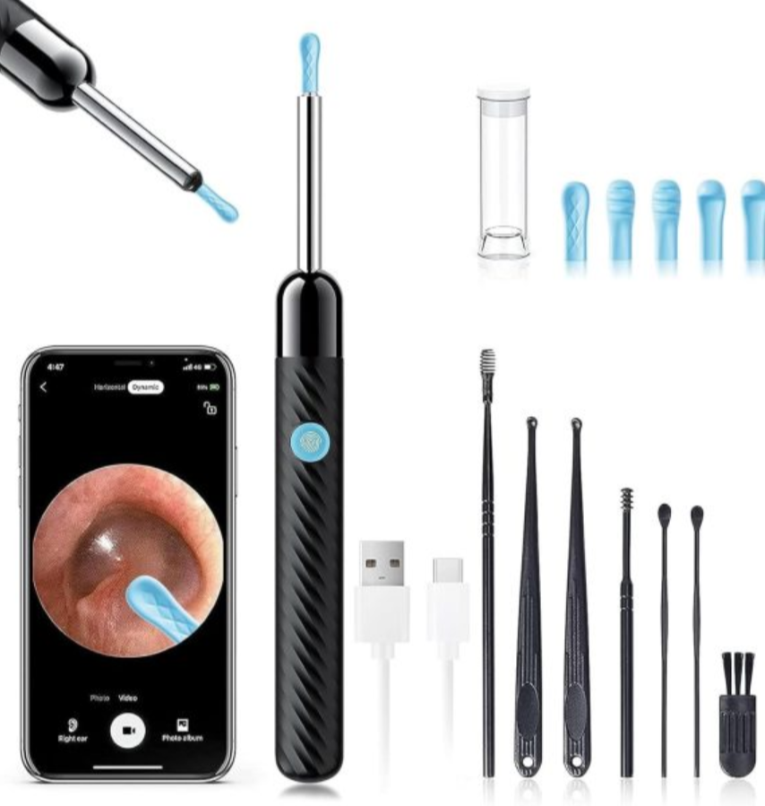 Ear Wax Removal Kit – 8-Piece Ear Cleaner with 1080P Camera, 6 Ear Spoons, iOS & Android Compatible